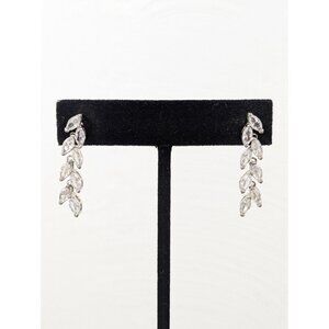 JCM Silver Tone Marquise CZ Leaf Drop Dangle Earrings Elegant Bridal